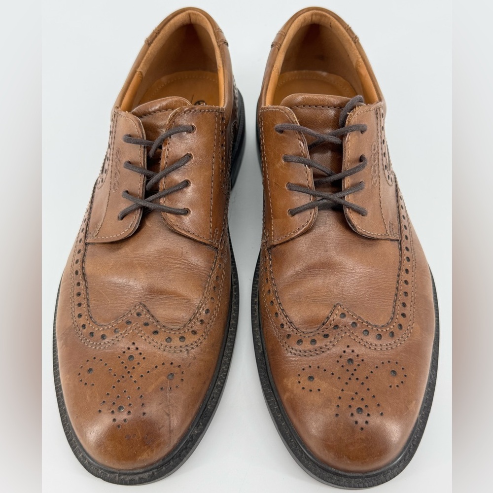 Ecco Mens Brogue Dress Shoes Brown Lace Up Low Top - Picture 2 of 11